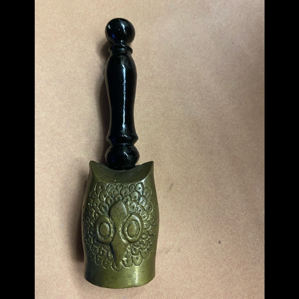 Solid Brass Owl Bell with wood handle 1.5” x 6”